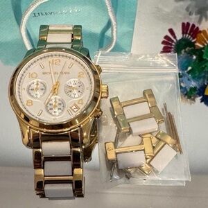 Michael Kors Gold and White Chronograph Watch